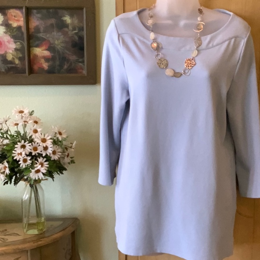 Chico’s Top Baby Blue Boat Neck Long Sleeves With Zippers Chico’s Size 1 US M